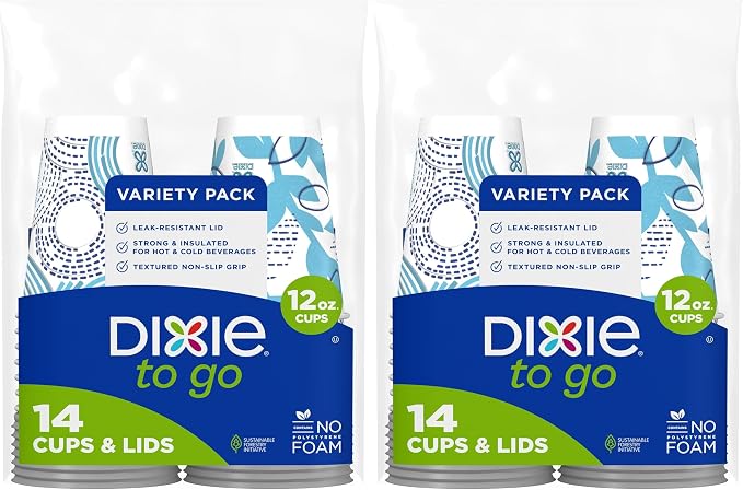 Dixie Paper Coffee Cups With Lids, 12 oz | 14 Count | Pack of 2 | Insulated | For Hot or Cold by Unknown