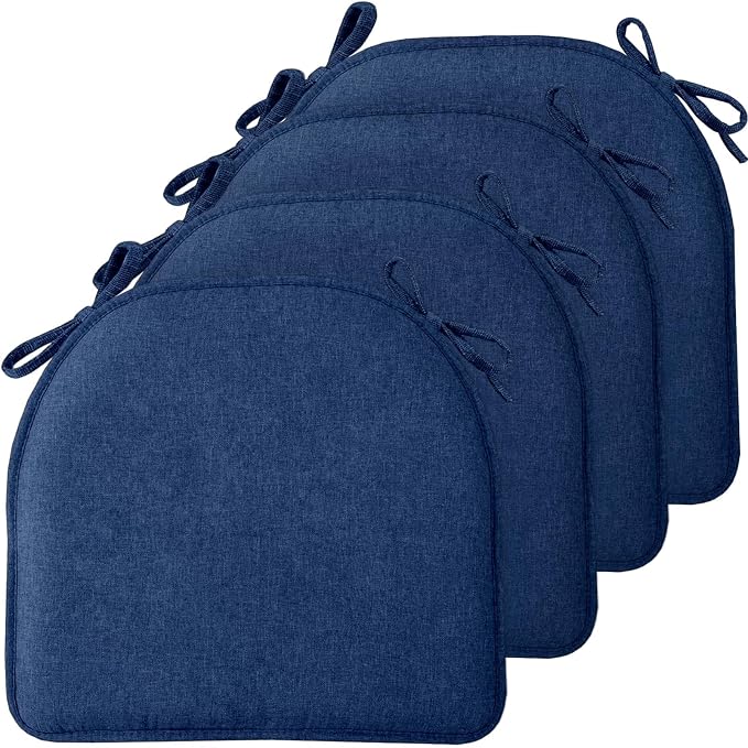 TushGuard Chair Cushions, 4 Pack Memory Foam Chair Pads, Navy Blue | Dining Chair Pads with Fixed Straps, Thin Seat Cushion, Anti-Slip Kitchen Chair Cushion Set by TushGuardSeatCushonsPillows