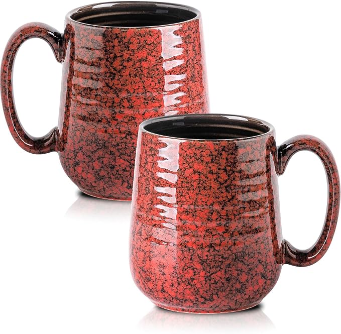 Hasense Large Coffee Mugs Set of 2, Ceramic 20 oz Coffee Cups for Office and Home, Modern Coffee Mug with Big Handle for Latte Coffee Tea Soup as Friend Gifts, Dishwasher and Microwave Safe, Red by Hasense
