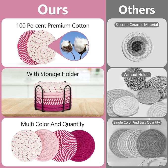 Coasters for Drinks Absorbent, Coasters Set of 4 - Color, 8 Pack Pink Coaster for Desk, House Essentials for New Home, Kitchen and Dining Coffee Table Decor, Modern Home Decor - Image 3