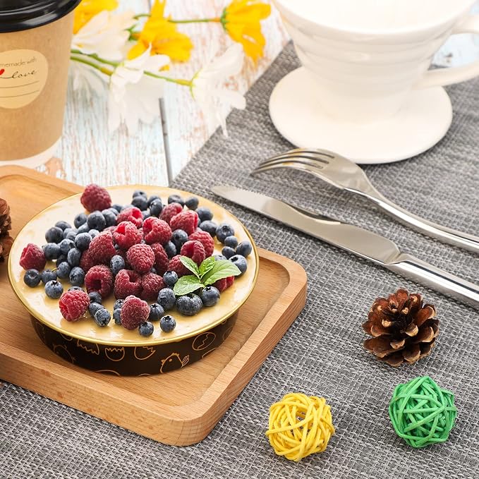 Beasea Mini Tart Pan 100 Pack with Lids, 4 Inch 8oz Gold Black Disposable Aluminum Baking Foil Tins Small Round Tart Containers for Individual Dessert Muffin Cheesecake Ramekins Quiche Oven Dishes - Image 5