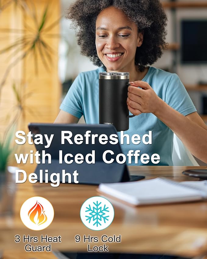 RAYMYLO Insulated Coffee Mug 24 oz, Spill-Proof & Detachable Slider Lid | Double Wall Stainless Steel with Thorough Clean Lid & Handle, Cold for 9 Hrs, Suitable for Camp Home Office - Image 4