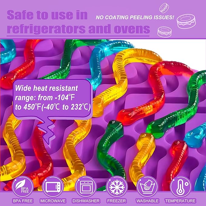 4 Pcs Silicone Gummy Candy Molds Kit with 2 Droppers | Non-Stick Large Bear/Dinosaur/Donut/gummy worm 200+ Cavities | BPA Free Chocolate Jello Molds for Kids, DIY Baking & Party Favors