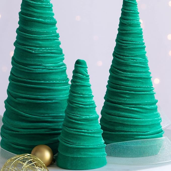 Your Heart's Content Green Velvet Trees Set of 3, Elegant Mantel, Valentine Tree Tablescape, Office Bookshelf, Artisan Cozy Gift for, Wedding Centerpiece (Green) - Image 4