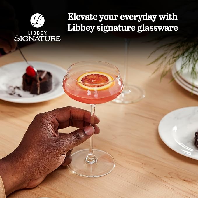 Libbey Signature Stratford Coupe Cocktail Glasses Set of 4, Artful, Lavish Coupe Martini Glasses, Stemmed Cocktail Glasses for Weddings, Birthdays - Image 2
