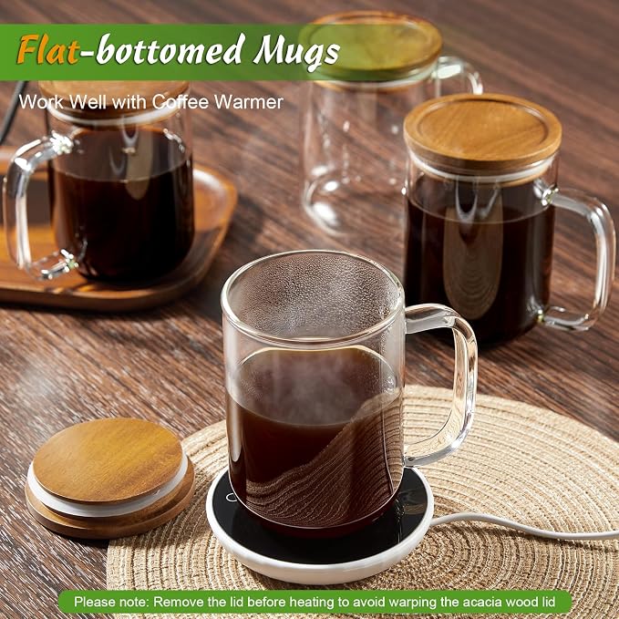 DRASTAR Glass Coffee Mugs, 20 oz Clear Coffee Cups, Coffee Mug with Acacia Wood Lid, Tea Glass Cups with Handles, Large Coffee Mug Set of 4, Glass Coffee Cups for Latte, Espresso, Tea - Image 5