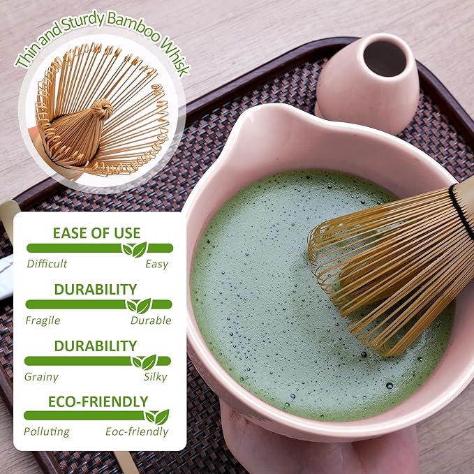 Joyscale Matcha Whisk Set, Matcha Set Whisk And Bowl, 8 Pcs Matcha Kit Set(Texture Design), 16 OZ, Japanese Matcha Tea Set, Matcha Making Kit Gifts for Tea Lovers(Pink)
