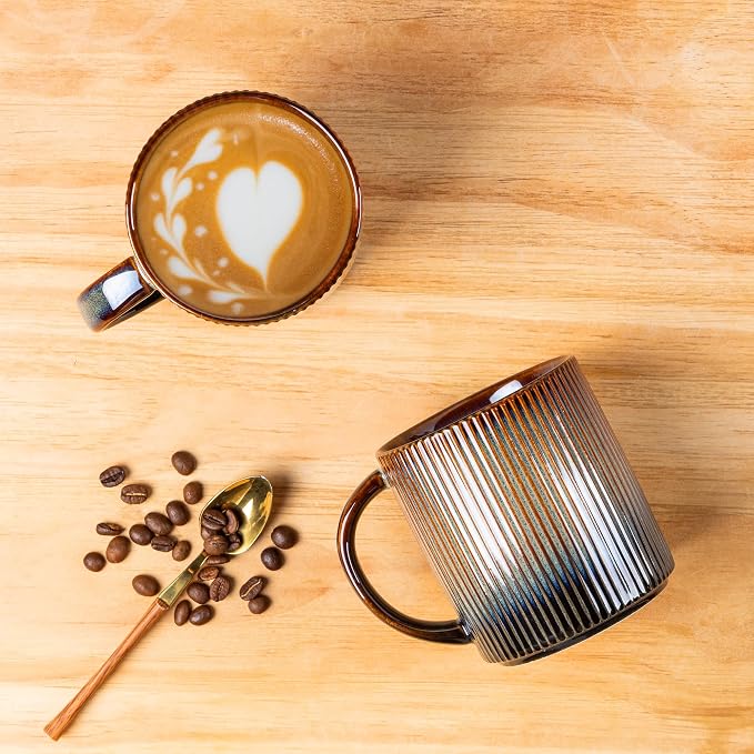theterra Ceramic Coffee Mugs Set of 6, 14.2 oz Coffee Cups with Handle | Handmade, Suitable for Latte, Tea, Milk, Beer & Hot Cocoa, Cocoa Mocha - Image 3