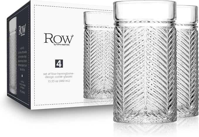 Highball Glasses Set of 4 Herringbone, 15.5 oz Tall Drinking Glasses, Elegant Textured Premium Glassware Tumblers for Water, Juice, Cocktails, Everyday use Vintage Style Beverage Glass Set - Image 6
