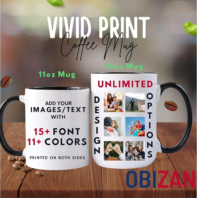 Custom Coffee Mug with Photo, Text, or Logo | Personalized Ceramic Mug 11oz | Customizable Gift for Men, Women | Unique Gift for Birthdays, Holidays, Christmas | White - Black - Image 3