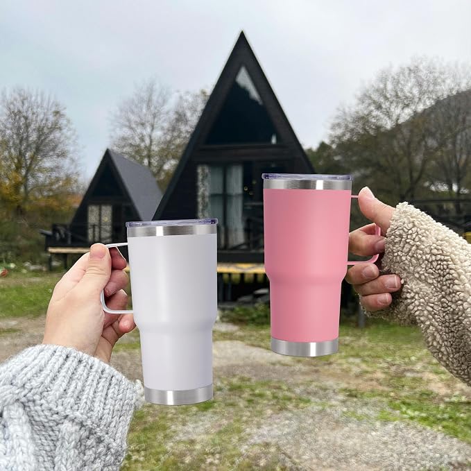 20 oz Tumbler with Handle and Lid Insulated Travel Coffee Mug White 6P | Stainless Steel Tumbler, coffee tumbler with handle,Spill Proof Double Wall Vacuum Tumbler Cup Keep Drink Hot & Cold - Image 8