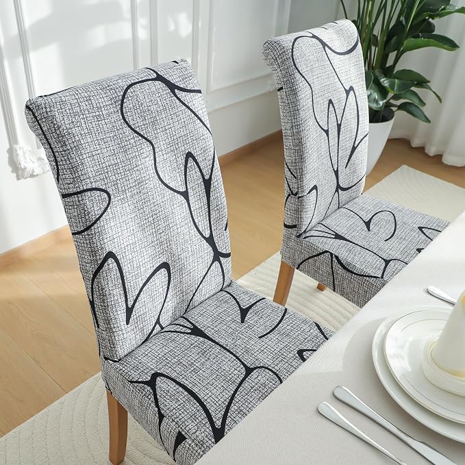 FORCHEER Chair Covers for Dining Chairs Set of 4,Grey Floral Stretch Dining Room Chair Cover Kitchen Parsons Chair Slipcovers (Pack of 4, Grey+Floral) - Image 3