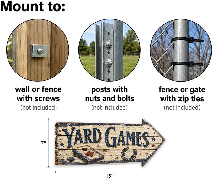 Yard Games Right-Pointing Arrow Sign | barnwood look, rustic, durable print, ready to hang - Image 3