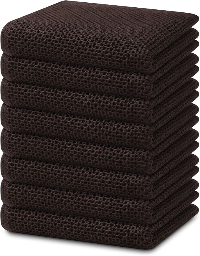 Homaxy 100% Cotton Waffle Weave Kitchen Dish Towels 8-Pack, Dark Brown | 13 x 28 Inches, Ultra Soft Absorbent Dish Towels, Quick Drying Cleaning Towels by Homaxy