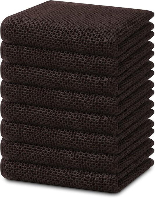Homaxy 100% Cotton Waffle Weave Kitchen Dish Towels 8-Pack, Dark Brown | 13 x 28 Inches, Ultra Soft Absorbent Dish Towels, Quick Drying Cleaning Towels by Homaxy
