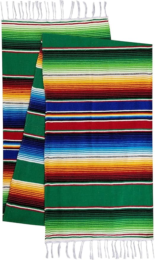 Genuine Mexican Table Runner Saltillo Serape Colorful Striped Sarape Made in Mexico Sold in Different Packs (1, Green) - Image 2