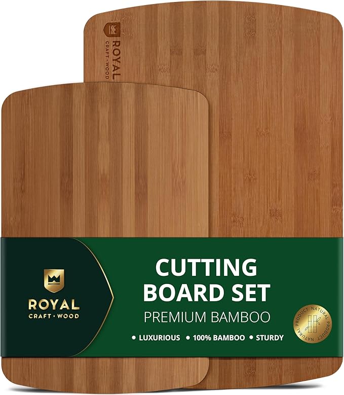 ROYAL CRAFT WOOD Wooden Cutting Boards for Kitchen Meal Prep & Serving - Bamboo Wood Serving Board Set with Deep Juice Groove Side Handles - Charcuterie & Chopping Butcher Block for Meat by ROYALCRAFTWOOD