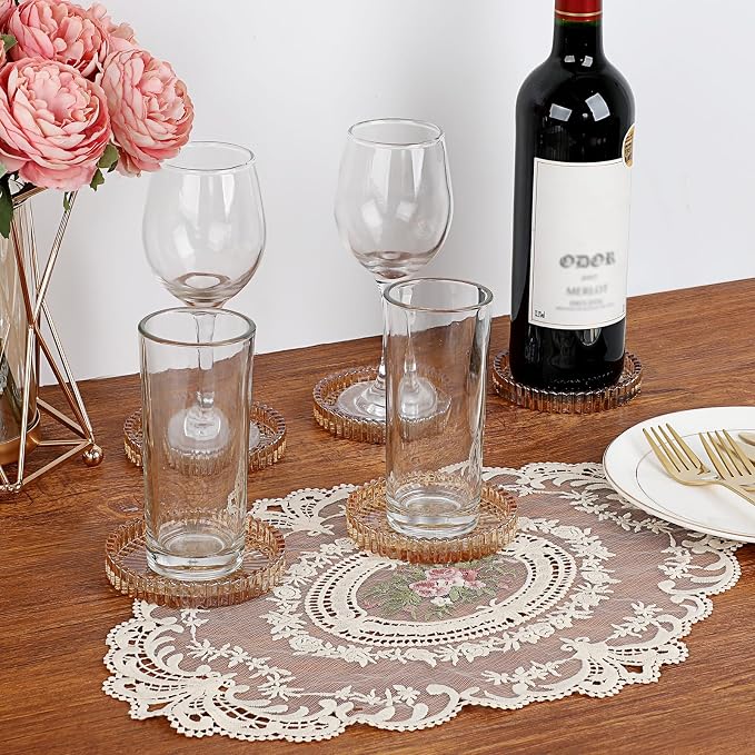 Modern Clear Coasters Set of 5- Glass Cute Coasters for Drinks, Amber | Crystal Coaster Round Chic Cup Mat Cute Coffee Table Coaster for Kitchen, Bar, Dining Room, Living Room, Patio - Image 2