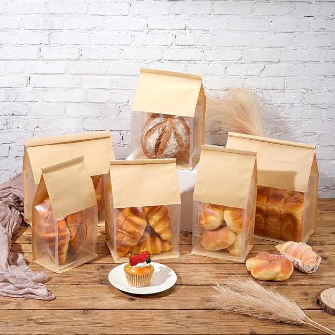 150 Pack Kraft Paper Bakery Bags with Window, 4.3x8.7x11 Inches Tin Tie Tab Lock Resealable Bread Bags for Homemade Bread, Loaf, Pastry, and Food Storage - Image 5