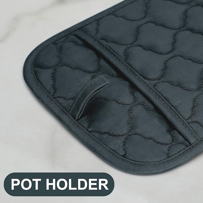 Oven Mitts Pot Holders Sets/Kitchen Towels and Dishcloths,Oven Gloves Kitchen Dish Towels 500 Degree Heat Resistant Potholders with Non-Slip Silicone Surface for Cooking,Grilling,Baking-Deep Green - Image 3