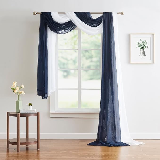 Warm Home Designs 55 x 216 Navy Blue Sheer Window Scarf. AM Navy 216" | Extra Long Window Scarves Valances are Great As Wedding Arch Draping Fabric, Bed Canopy Or for Decorative Project. - Image 6