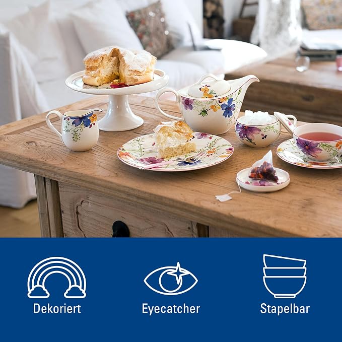 Villeroy & Boch Mariefleur Basic Salad Plate, 8.25 in, Premium Porcelain, White/Multicolored | White multicolor porcelain plate, floral decor, made in Germany, dishwasher and microwave safe, suits breakfast - Image 3