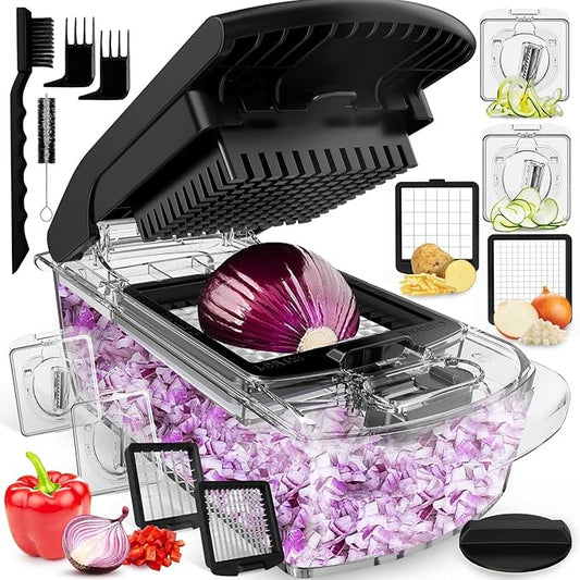 Fullstar Pro Original Vegetable Chopper & Spiralizer, Kitchen Prep Tool | 4 in 1 Veggie Slicer, Onion & Fruit Cutter with Sharp Stainless Steel Blades & Container, All-in-One Food Prep Tool (Clear) by fullstar