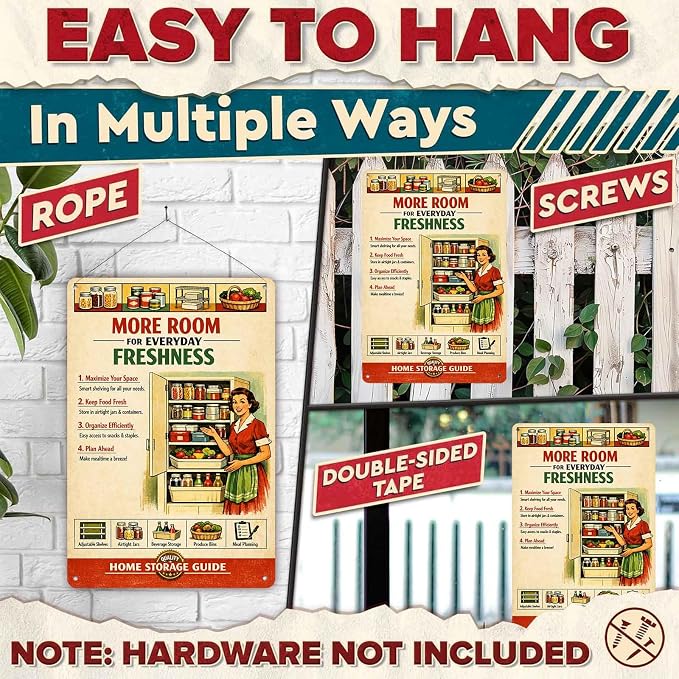 Vintage Kitchen Pantry Organization Guide Metal Sign, 8X12 Inch, Aluminum, Retro Food Storage Knowledge Wall Decor, for Home Dining Room - Image 6