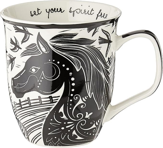 Karma Gifts 14 oz Black and White Boho Mug Horse - Cute Coffee and Tea Mug - Ceramic Coffee Mugs for Women and Men by KarmaGifts