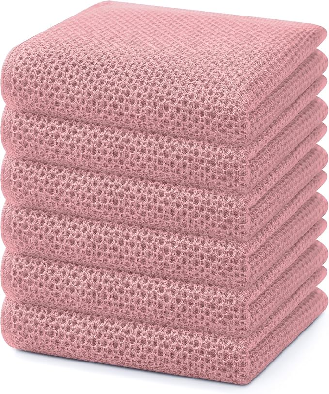 Homaxy 100% Cotton Waffle Weave Kitchen Dish Towels 6-Pack, Dried Rose | 13 x 28 Inches, Ultra Soft Absorbent Dish Towels, Quick Drying Cleaning Towels by Homaxy