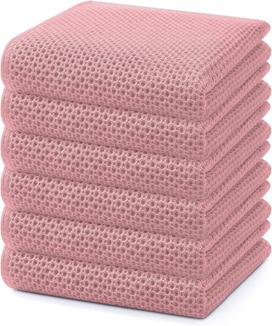 Homaxy 100% Cotton Waffle Weave Kitchen Dish Towels 6-Pack, Dried Rose | 13 x 28 Inches, Ultra Soft Absorbent Dish Towels, Quick Drying Cleaning Towels by Homaxy