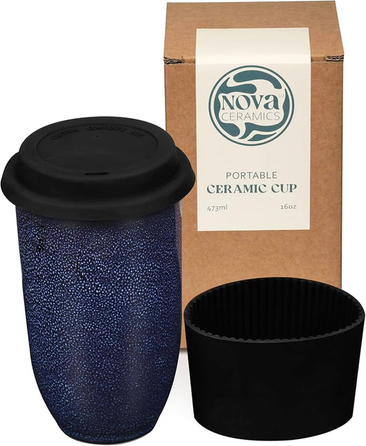 NOVA CERAMICS Coffee Tumbler – Travel Mug - On the Go Coffee Mug – Microwave & Dishwasher Safe Green Coffee Tumbler - Gifts For Women Men Him Her – 16oz – Abyss by NovaCeramics