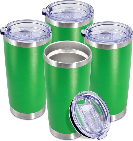 20oz Tumbler Insulated Coffee Tumblers with Lid Stainless Steel Green 4P | 20 oz Tumblers Double Wall Insulated Vacuum 20oz Coffee Mug Leak Proof Tumblers with Lid Powder Coated - Green 4 Pack by AEPDTD