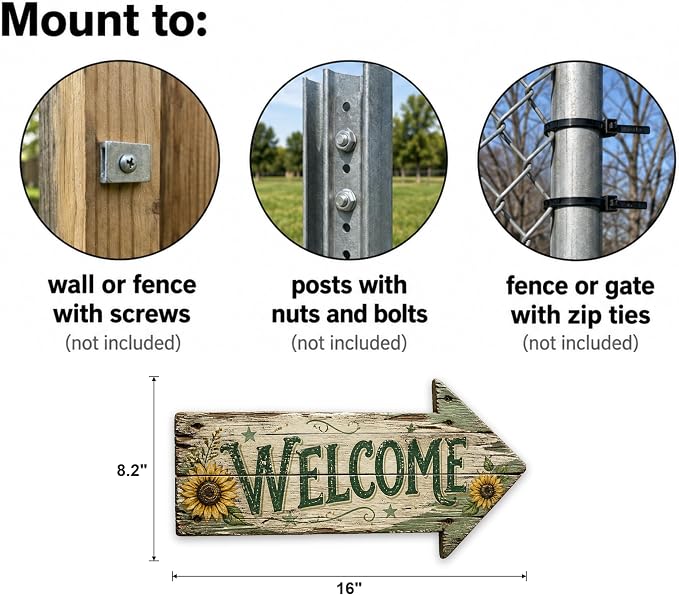Welcome Right-Pointing Arrow Sign — Die-Cut Metal Directional Wall Decor | barnwood look, rustic, front entry, guest greeting, curb appeal, durable print, ready to hang - Image 3