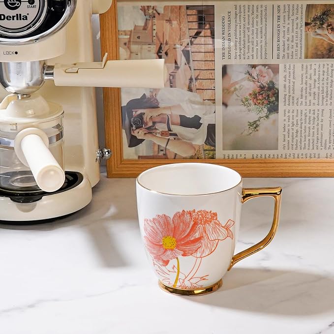 Ceramic Coffee Mug - 15 oz Tea Cup with Cosmos and Anemone Pattern, Porcelain Floral Mug for Home, Mother's Day Gift for Mom and Wife - Image 5