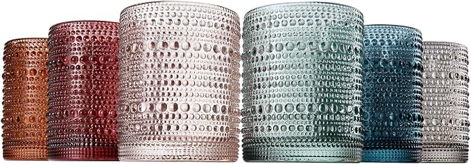 Vintage Beaded Hobnail Tumbler, Colored Drinking Glasses, Set of 6 | 11 oz | Vintage Colored Glass, HAND WASH ONLY, Comfortable Grip, Ideal for Whiskey, Water, Wine, Cocktails & Everyday Beverages - Image 3