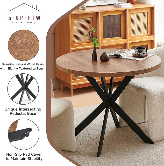 37 Inch Round Dining Table Set for 4, Modern Small Circle Kitchen Coffee Set for Apartment Living Room Office, Save Space(1 Imitation Wooden Table + 4 Green Velvet Chairs) - Image 5
