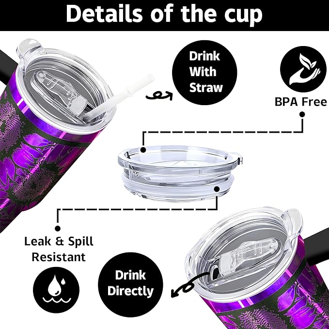 40 oz Sunflower Laser Engraving Tumbler With Handle With Lid Straw Double Insulated Travel Coffee Cup Travel Accessories Must Have Gifts For Women