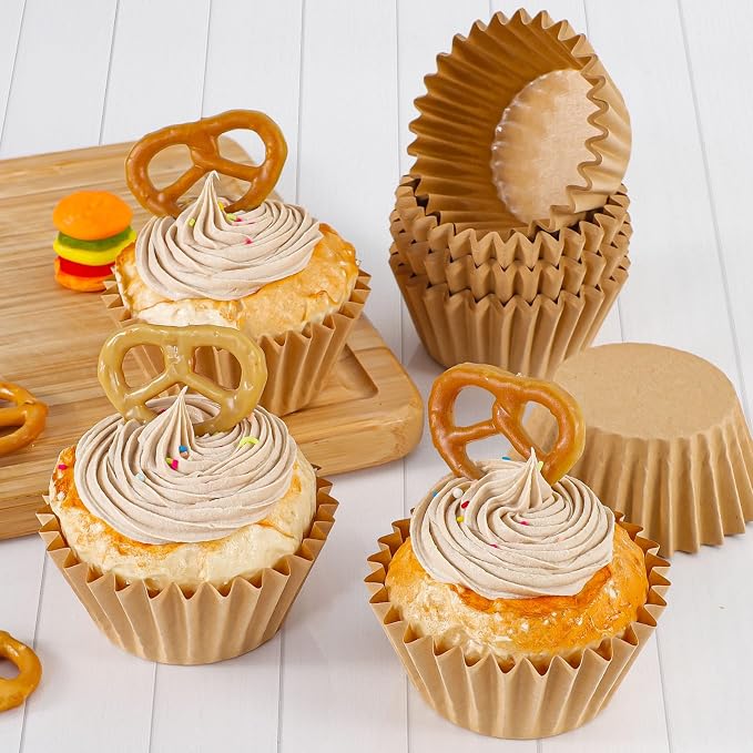 Caperci Heavy Duty Standard Natural Cupcake Liners 150 Counts - Grease-Resistant Paper Muffin Baking Cups, Odorless, No Muffin Pan Needed, Easily Peels (Natural) - Image 2