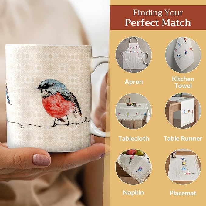 Maison d' Hermine Coffee Mug with Handles Tea Cups (15 Ounce, Pack of 2) | Fine Bone China Coffee Mugs for Hot Beverages Cappuccino Latte Home Restaurant Hotel Spring Summer -Birdies on Wire - Image 6