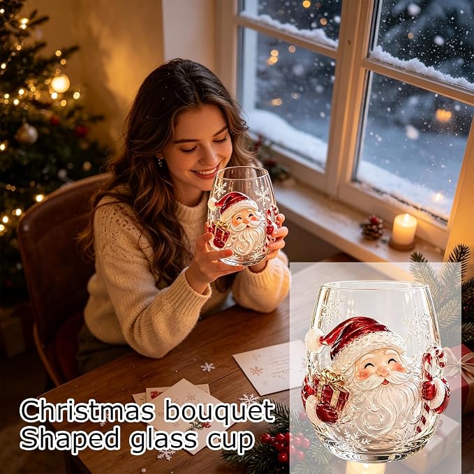 3D Christmas Glass Art Cup, Luxury Raised Holiday Glassware Collection | Cute Festive Stemless Wine Glasses,Artistic Holiday Table Ornaments,Perfect Christmas Home Decor Gifts for Various Beverages - Image 4