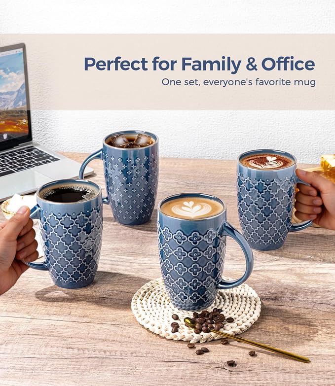 AmorArc Large Coffee Mugs Set of 6, 20oz Tall Coffee Mugs Set | with Texture Patterns for Cappuccino, Latte,Hot Cocoa, Dishwasher & Microwave Safe-Moonlight Blue - Image 6