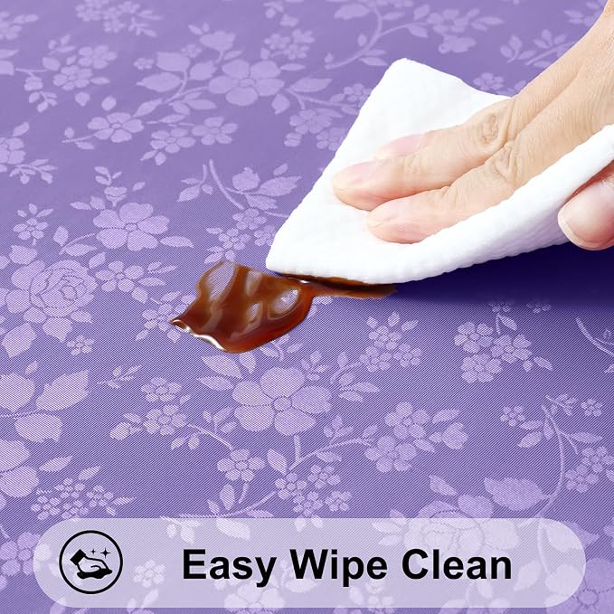 Smiry Round Waterproof Heavy Duty Vinyl Tablecloths, 60 x 60 Inch | Wipeable Washable Floral Embossed Table Cover for Kitchen and Dining Room, Indoor & Outdoor Use, Purple - Image 3