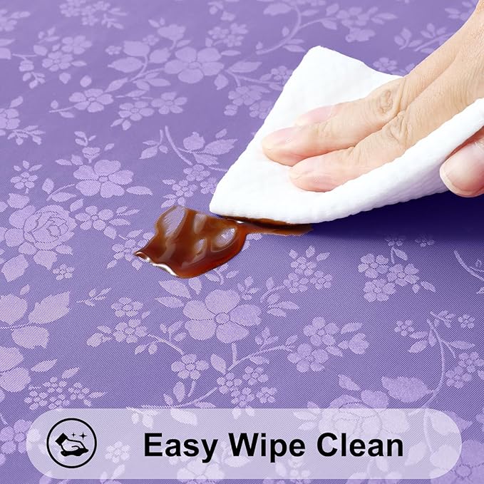 Smiry Rectangle Waterproof Heavy Duty Vinyl Tablecloths, 52 x 70 Inch | Wipeable Washable Floral Embossed Table Cover for Kitchen and Dining Room, Indoor & Outdoor Use, Purple - Image 3