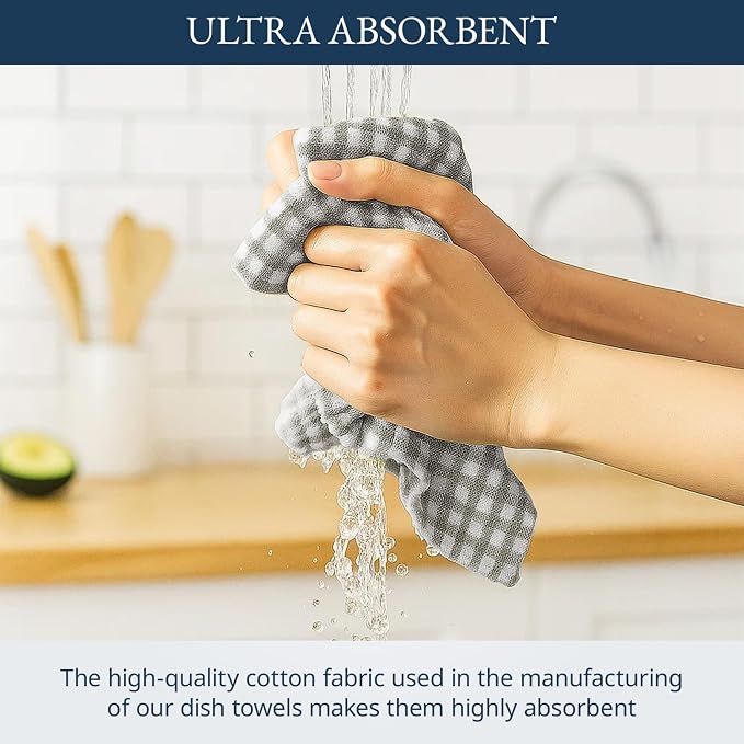 LANE LINEN Cotton Kitchen Towels Set, 4-Pack – Absorbent, Quick-Drying Dish Towels, Tea Towels, 18" x 28" - Slate Grey - Image 5