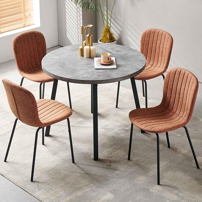 Dining Chairs Set of 4, Modern Mid Century Faux Leather Dining Room Chairs with Black Metal Legs, Comfortable Armless Side Kitchen Chair for Home, Living Room, Bedroom, Restaurant, Brown - Image 7