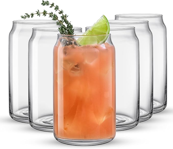 JoyJolt Drinking Glass Cups Set of 6-16oz Beer Can Glasses. Clear Soda Can Shaped Glass Cups, Cute Iced Coffee Cup Tumblers, Cold Drink Glassware, Unique Water, Tea, Cocktail Glass Set by JoyJolt