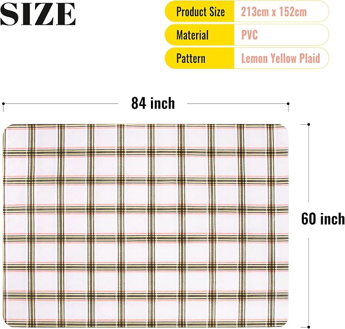 FIFTY FEET 84 * 60 Inch Rectangle Tablecloth, Vinyl Tablecloth with Flannel Backing for Rectangle Tables Waterproof, Spill Proof Plastic Picnic Table Cover for Dining/Camping/Indoor/Outdoor(Plaid-A) - Image 5