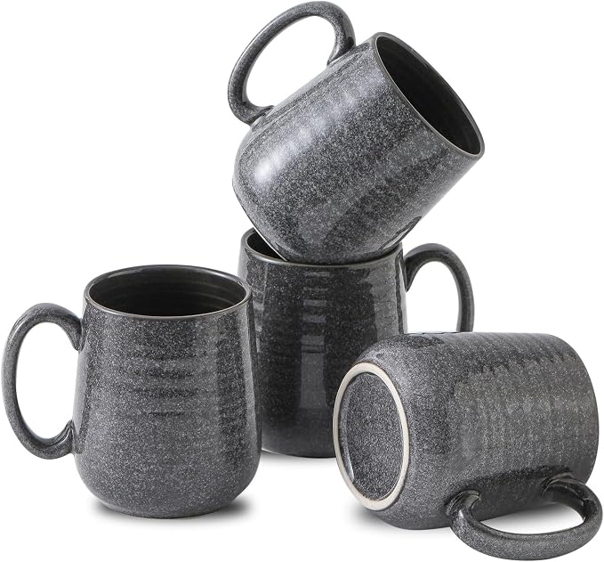 Hasense Dark Grey Coffee Mugs Set of 4, 12oz Ceramic Coffee Cups, Latte Mug with Large Handle for Coffee, Tea, Milk and Hot Cocoa,Easy Hold & Clean, Dishwasher & Microwave Safe by Hasense
