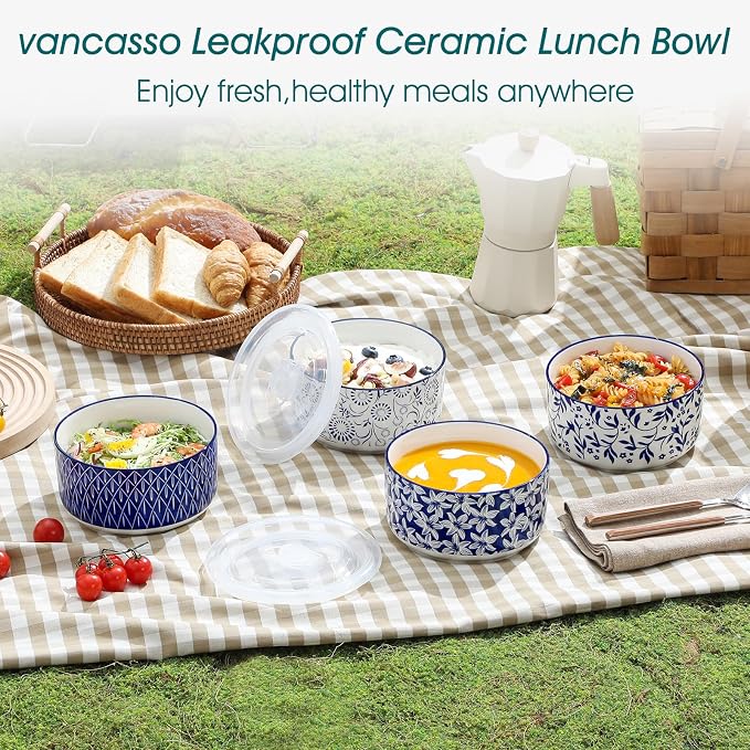 vancasso 36 Oz Ceramic Serving Bowls with Lids Set of 4, Porcelain Lunch Bowls with Lids for Food Storage, Prep Bowl for Kitchen, Microwave & Dishwasher Safe,Series SELENE - Image 7